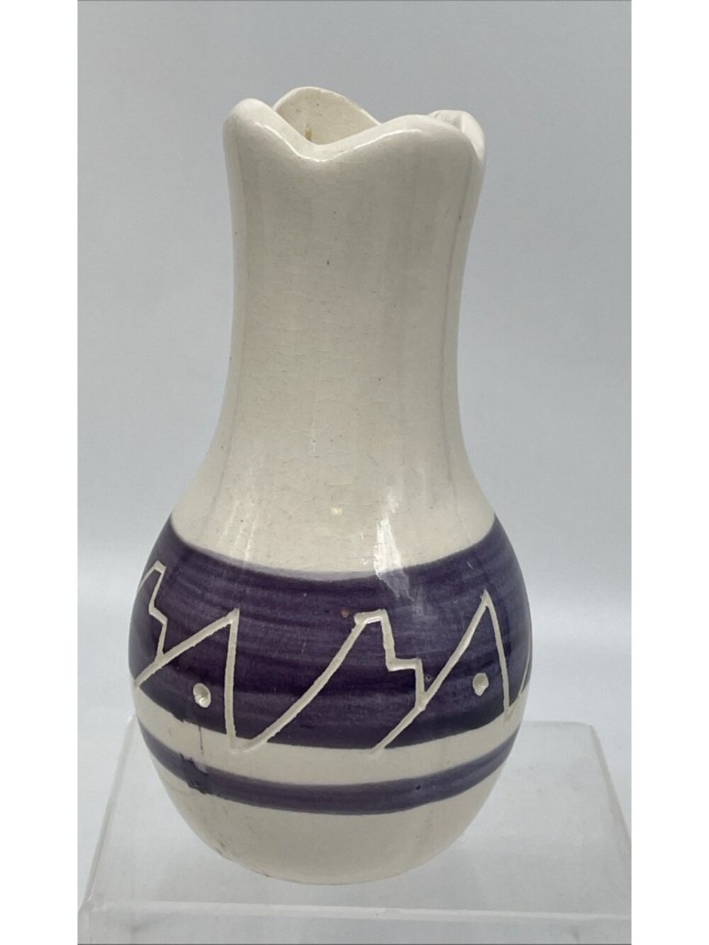 Signed Navajo Native American Pottery Vase White Purple 6” Hand Crafted